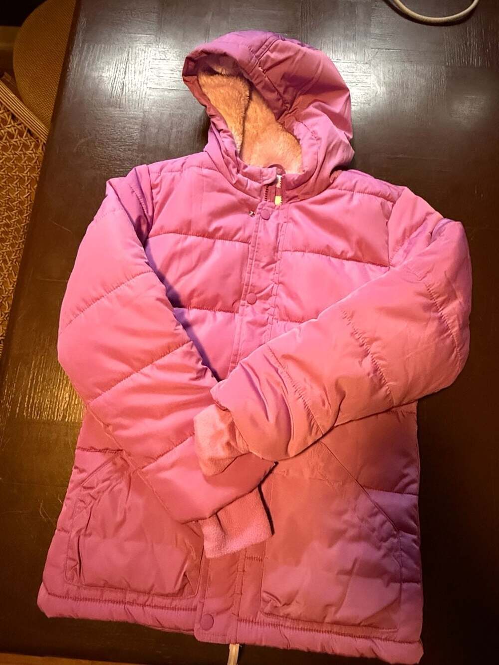 Cat & Jack Puffer Jacket Size L (10/12) Pink Hooded Fleece Lined